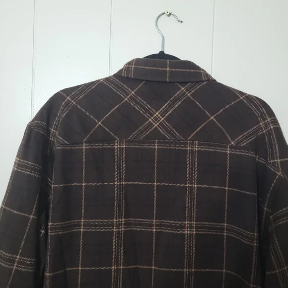 Levi Strauss &Co Mens Flannel Shirt Jacket Brown Plaid Quilt Lining Size M